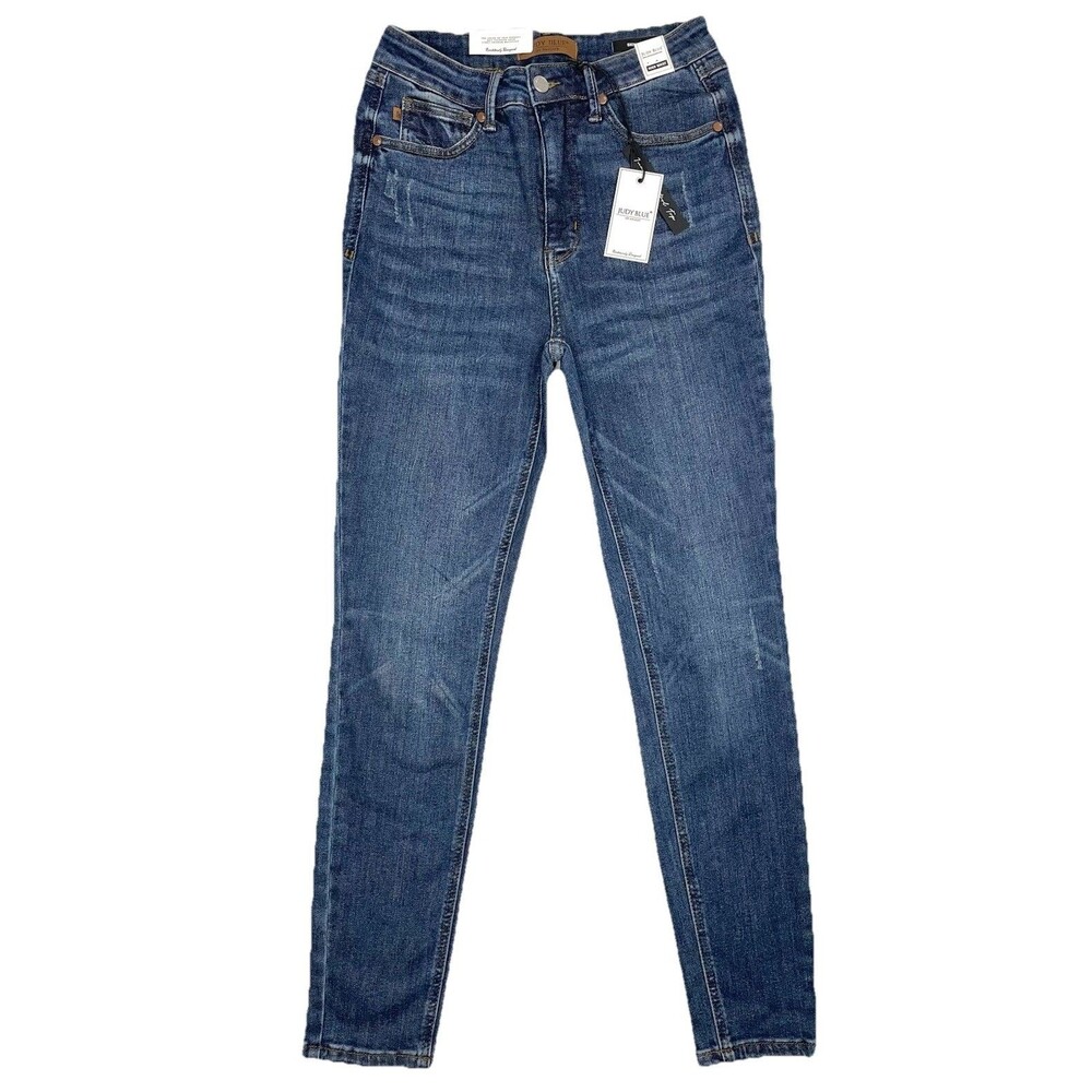 Judy Blue Jeans Womens 26 Skinny Fit Tummy Control Dark Blue Distressed Stretch